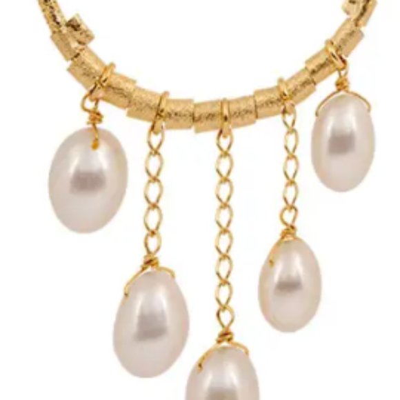 Gold and Freshwater Pearl Hoop Chandelier Earrings - NEW - Picture 4 of 4